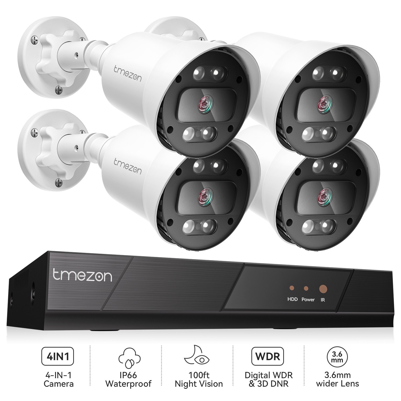 HD 1080P Home Camera System 4PCS 5MP Lite CCTV DVR HD IR IP66 Waterproof