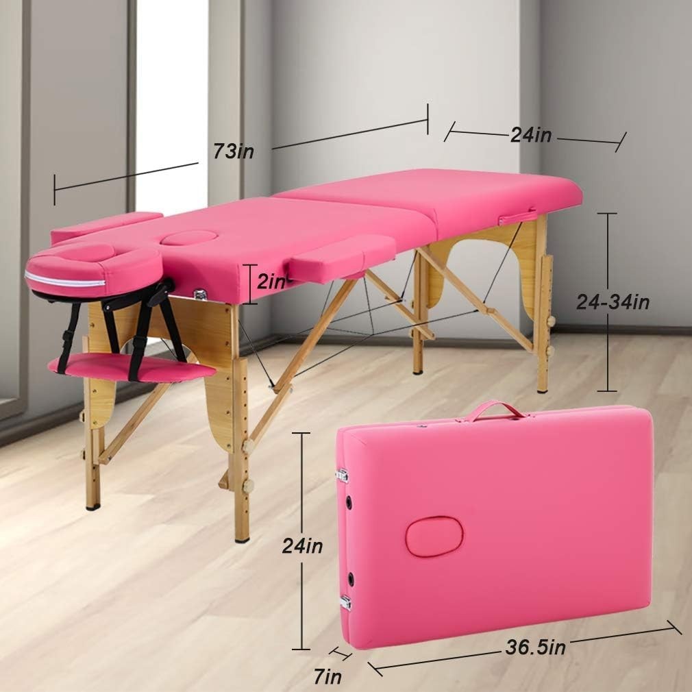 24" Portable Massage Table Folding Spa Bed Height Adjustable with Bag