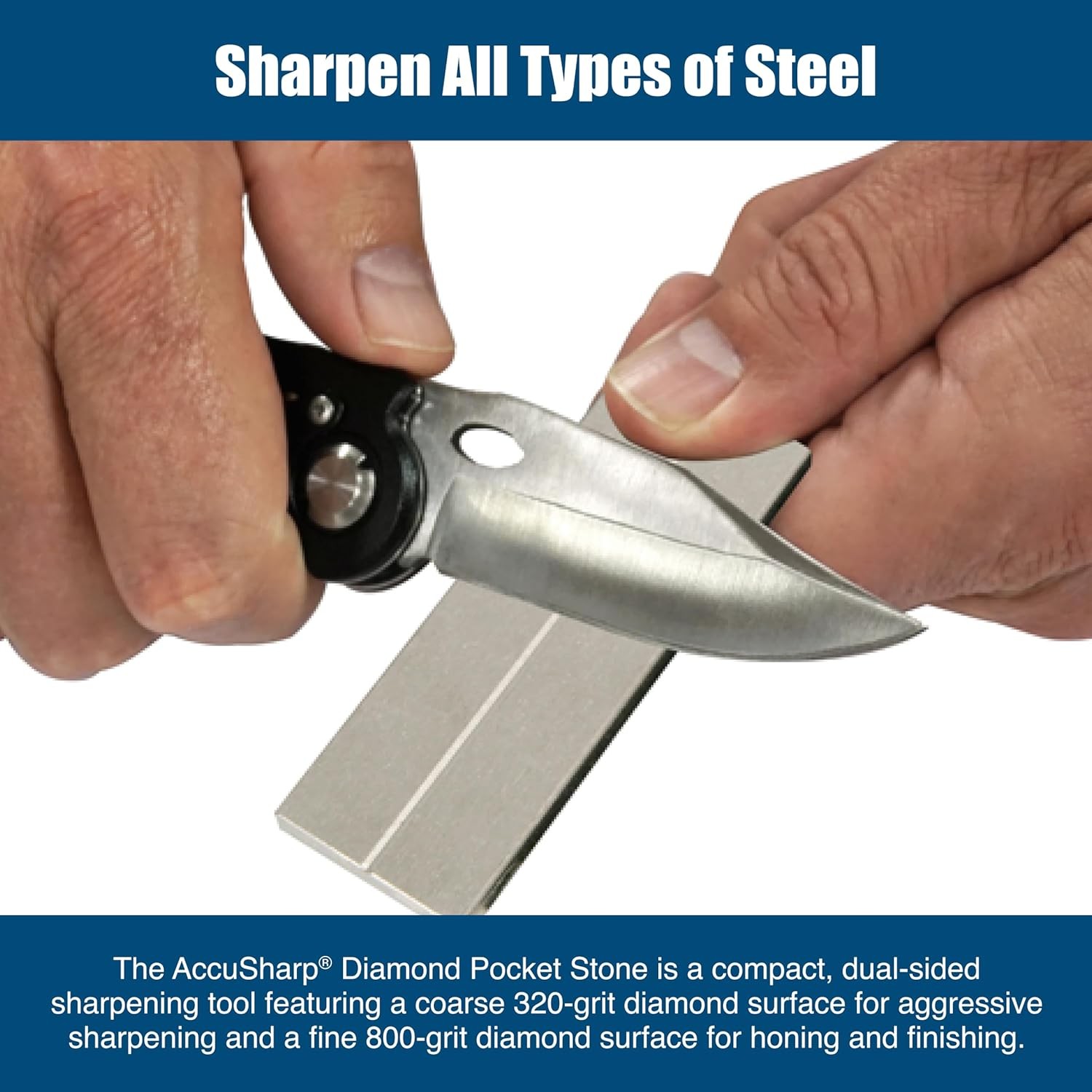 AccuSharp Pocket Stone Sharpener with Pouch, 3 Inch Dual-Sided Diamond