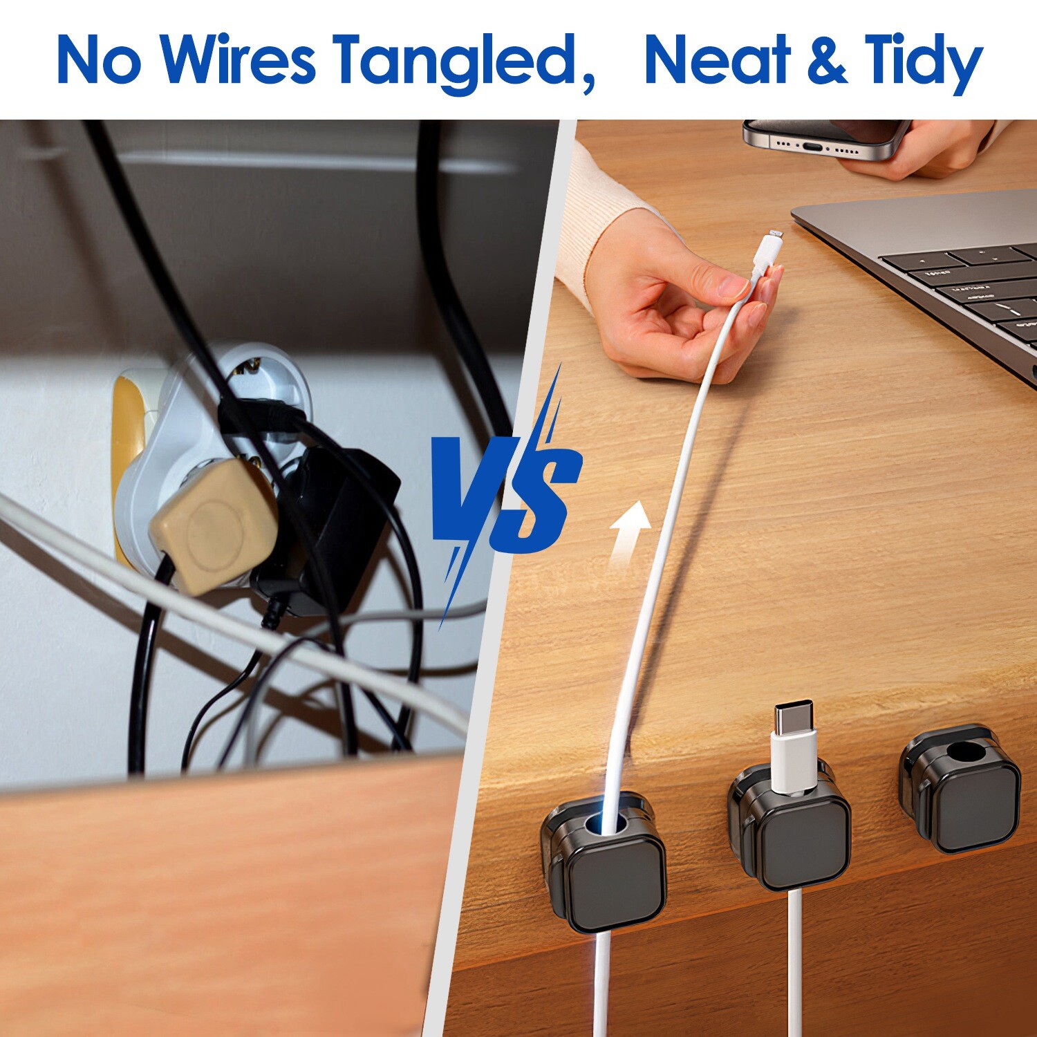 Magnetic Cable Clips Wire Organizer – 6 Pack Black – Cord Management