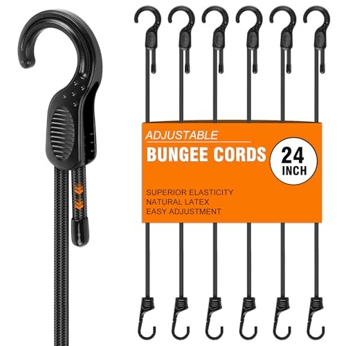 Adjustable Bungee Cords with Hooks 6 PCS Elastic Bungee Straps Easily 24 Inch