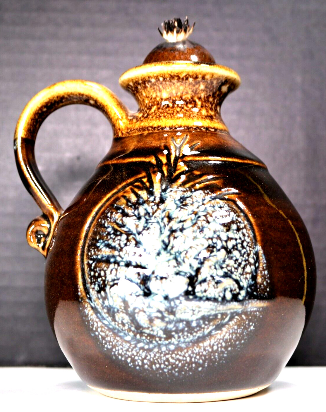 1970s Abstract Designed Oil Lamp - Dekrech Originals Handmade Glazed Pottery