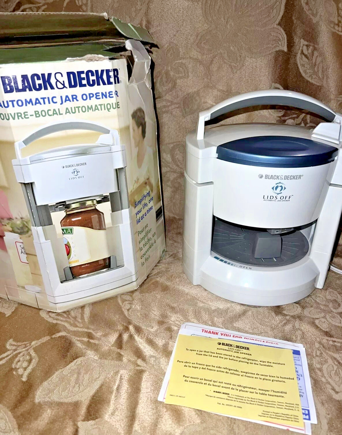 Black & Decker Lids Off Automatic Jar Opener JW200 White EUC