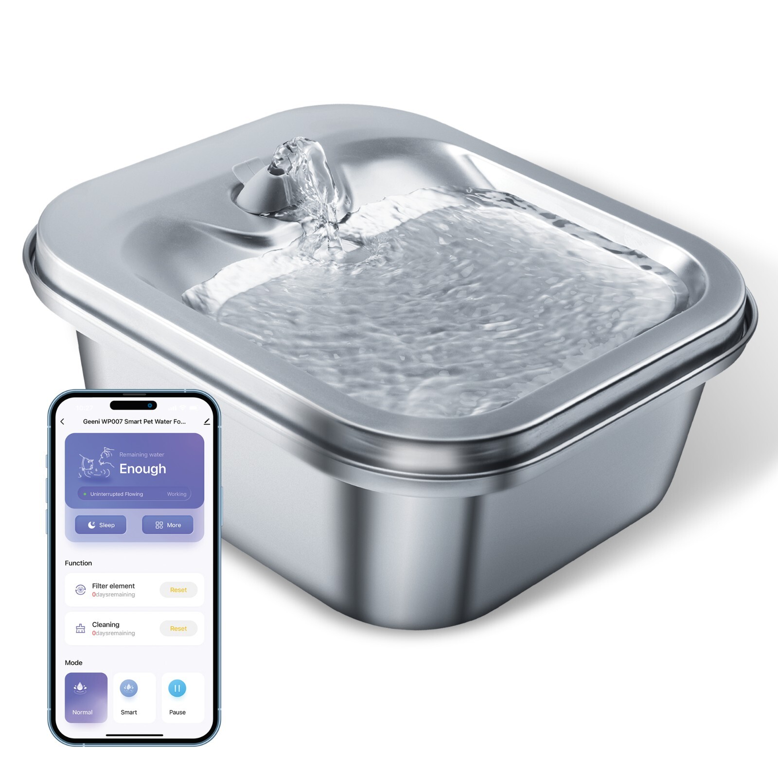 Geeni PetConnect Smart Pet Water Fountain Stainless Steel - 4L