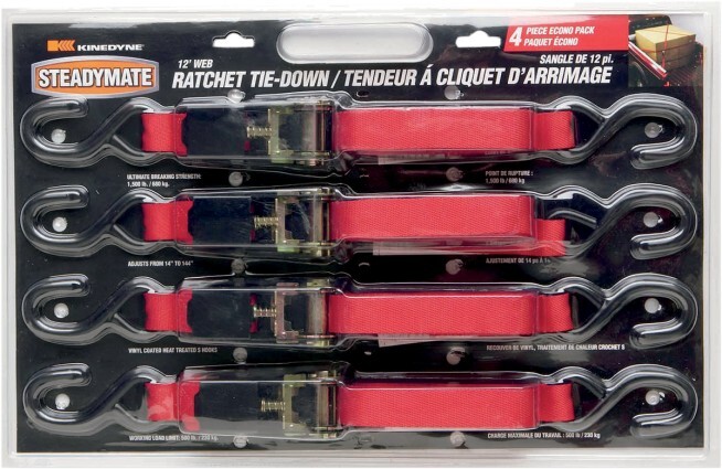 Steadymate 1" x 12' Tie Downs w/Ratchet Buckles Red (15531)