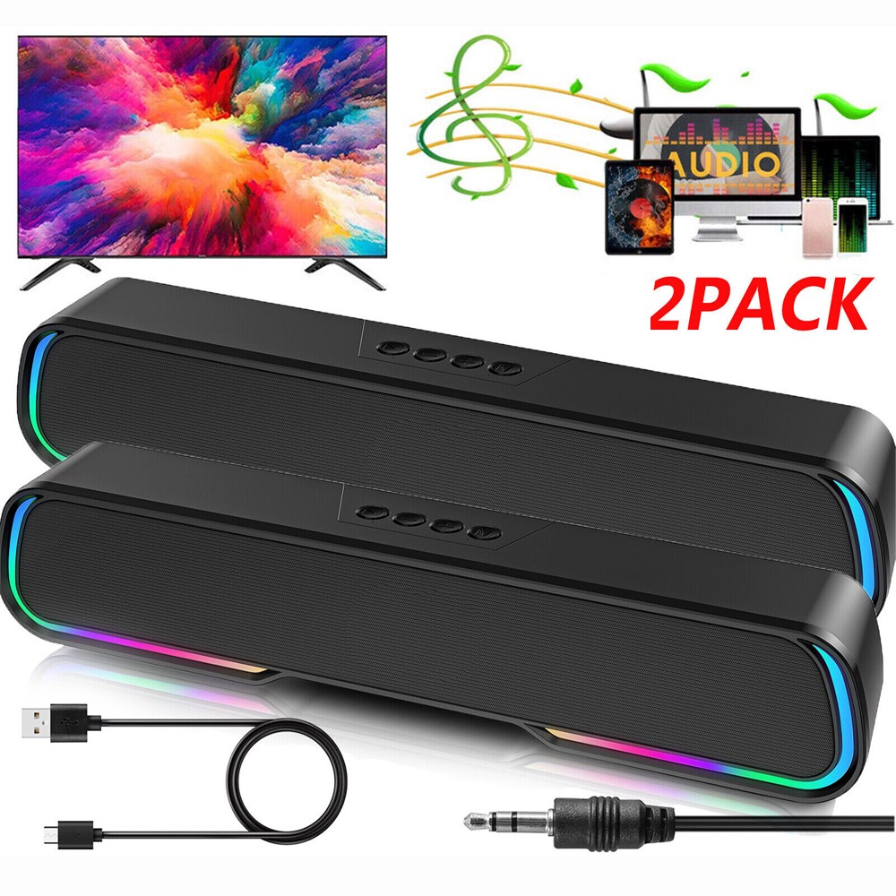 2PCS Surround Sound Bar Wireless Bluetooth Stereo Speakers Soundbar TV Home