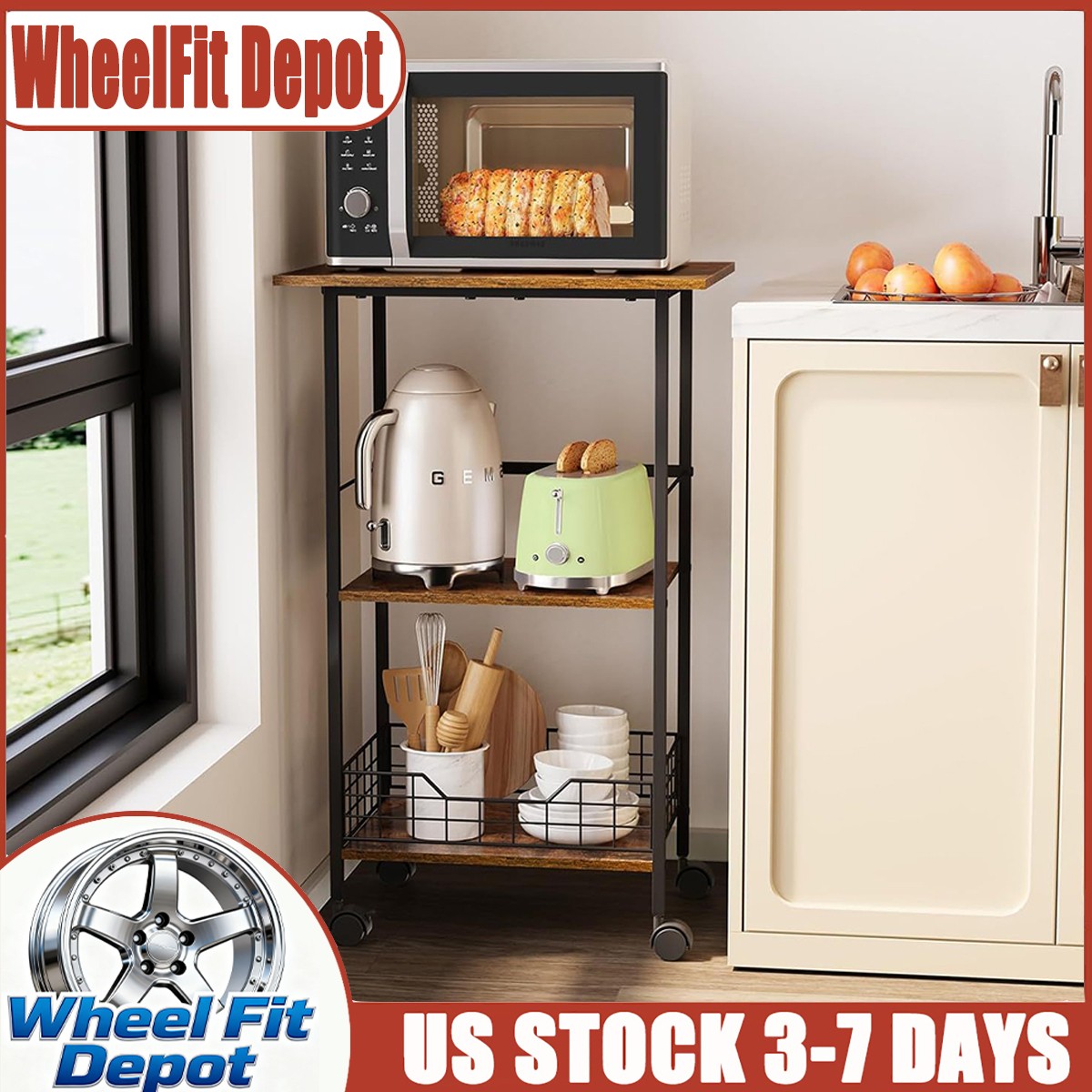 Storage Shelf Kitchen Rolling Cart W/ Wheels & Baskets Mobile Rack Holder US