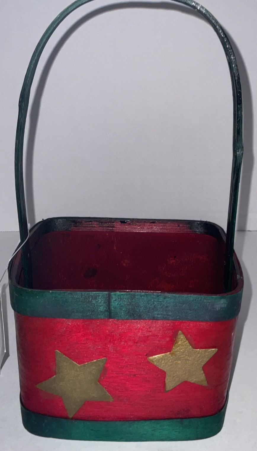 Small Christmas Basket  4.5” X 5”, Red & Green, NWT