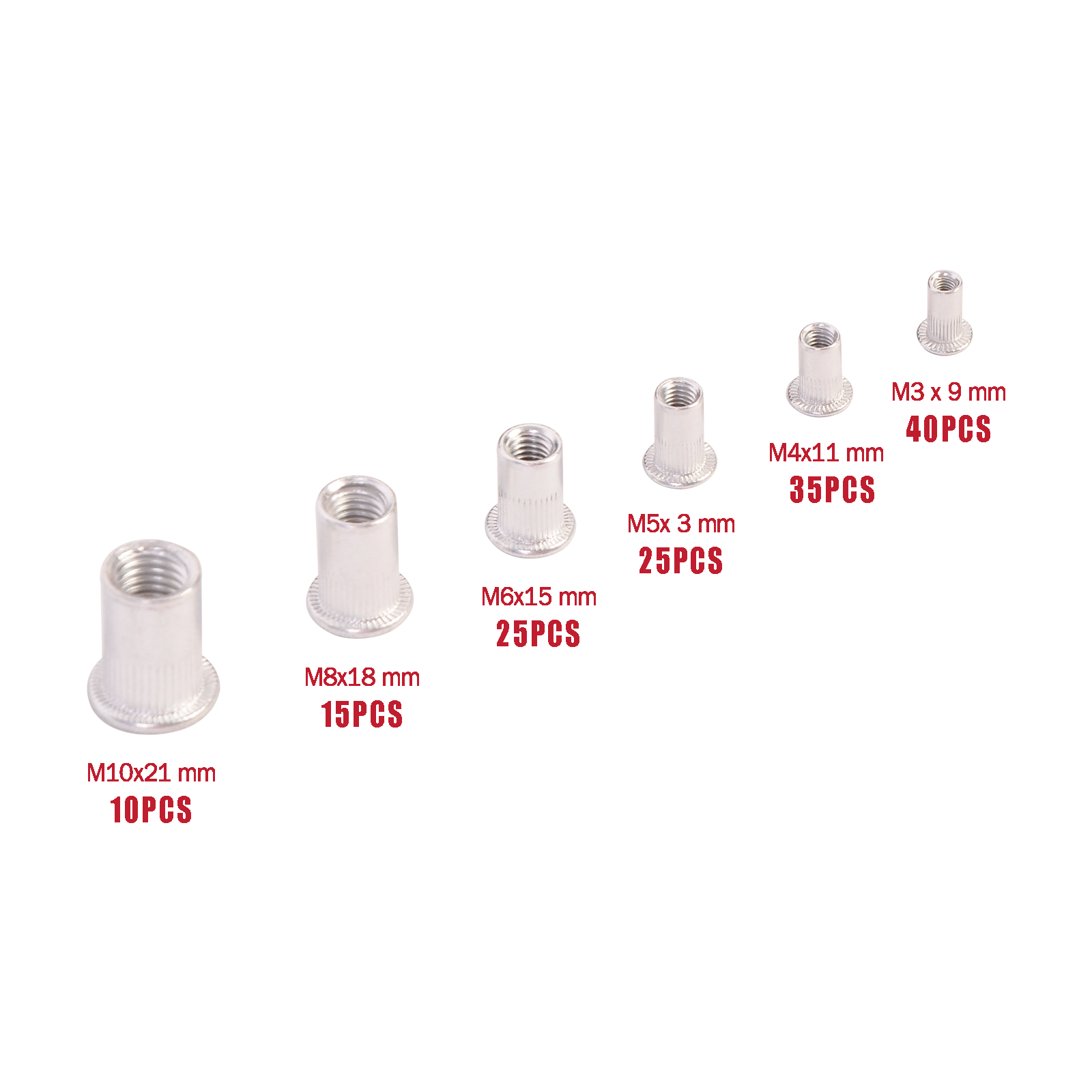 Flat Head Thread Insert Nut Metric Rivet Nut Assorment Kit M3 M4 M5 M6 M8 M10