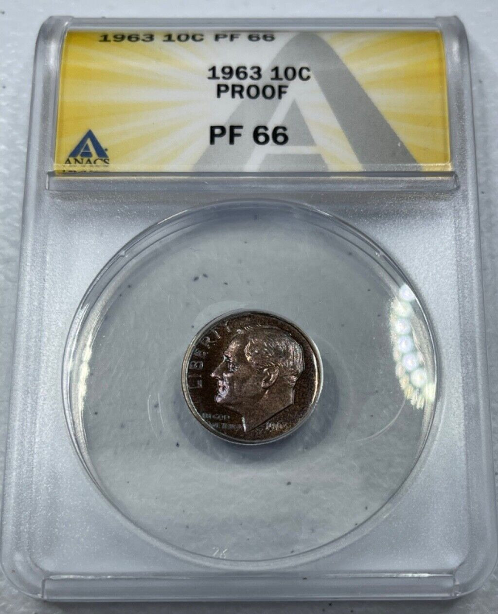 1963  Roosevelt  US Silver Dime,   PF66 by ANACS,   COOL TONING,   EXQUISITE!!!