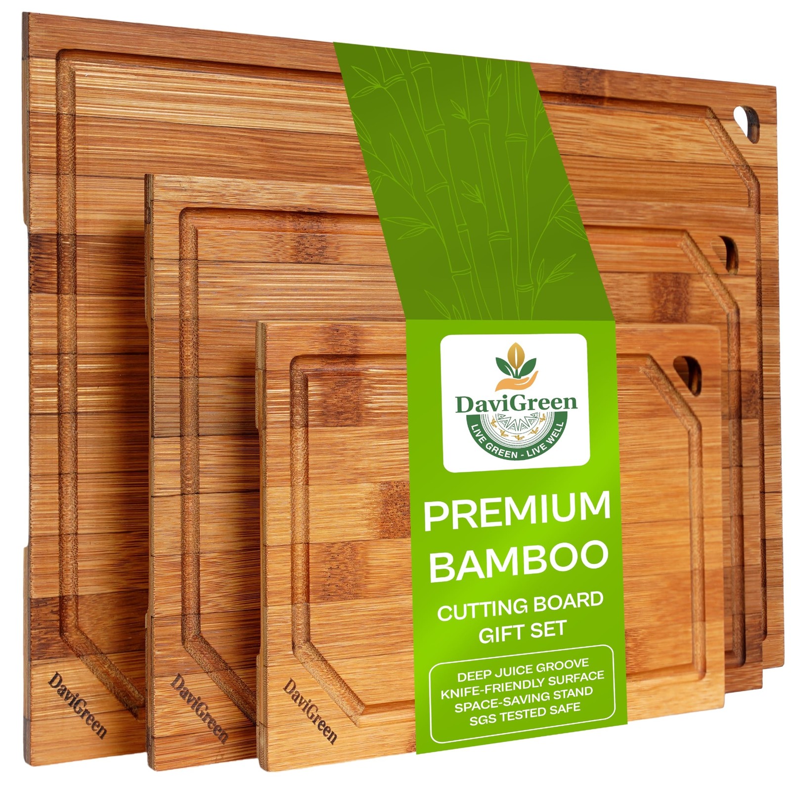 Carbonized Bamboo Cutting Board Set of 3, 0.6 Inch Thick, Dark Bamboo, Juice ...