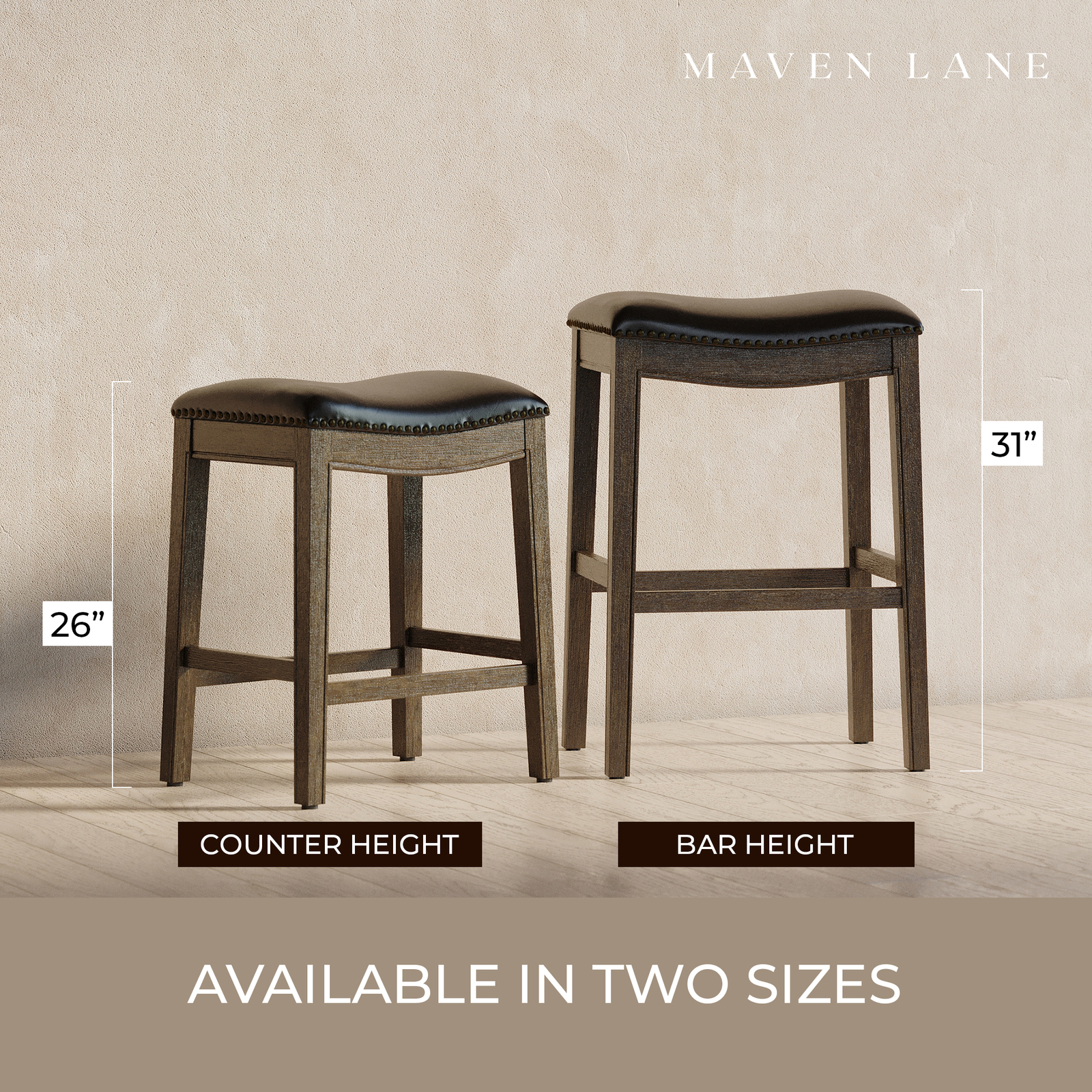 Maven Lane Adrien Saddle Barstool in Walnut Finish w/Saddle Vegan Leather (Used)