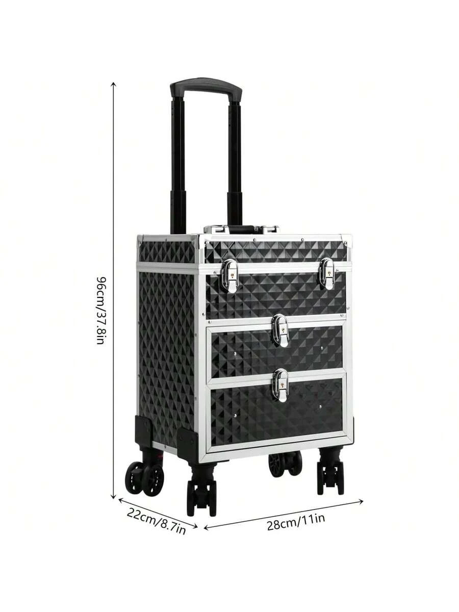Professional Rolling Makeup Case Drawers, Large Capacity Aluminum Trolley Case