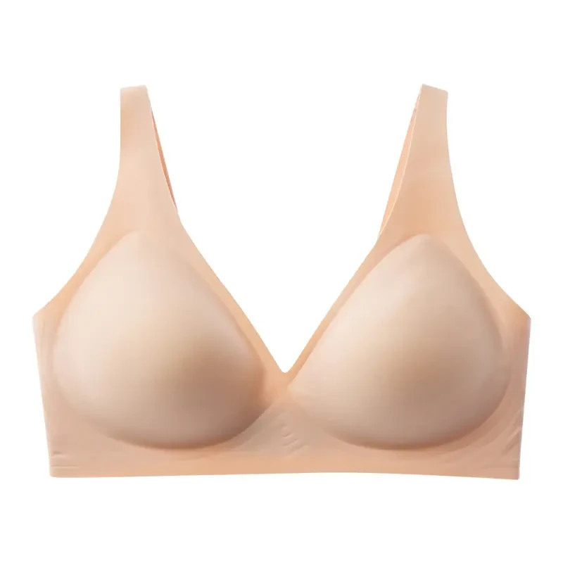 Seamless Wireless Push Up Bra Deep V Plunge Jelly Bralette Soft Comfort
