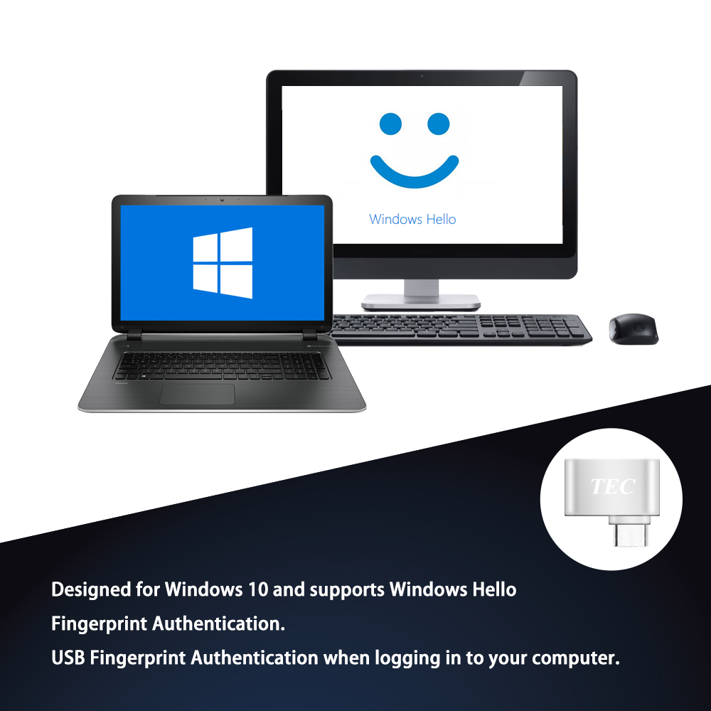 Type-C Security Mini Fingerprint Reader for Windows 10 Hello 360° Touch TE-FPA-C