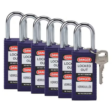 Brady 123430 Lockout Padlock, Keyed Alike, Nylon, Purple, 1 1/2 In Shackle