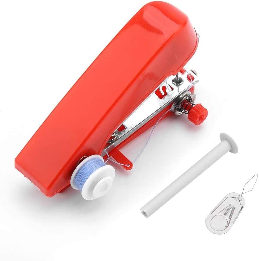 1Set Red Sewing Machine,Handheld Sewings Machine Mini Portable Stitch Manual