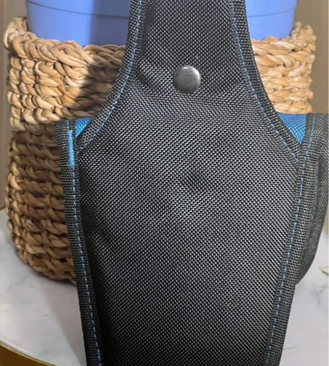 Scanner holder black with blue trim w/ belt