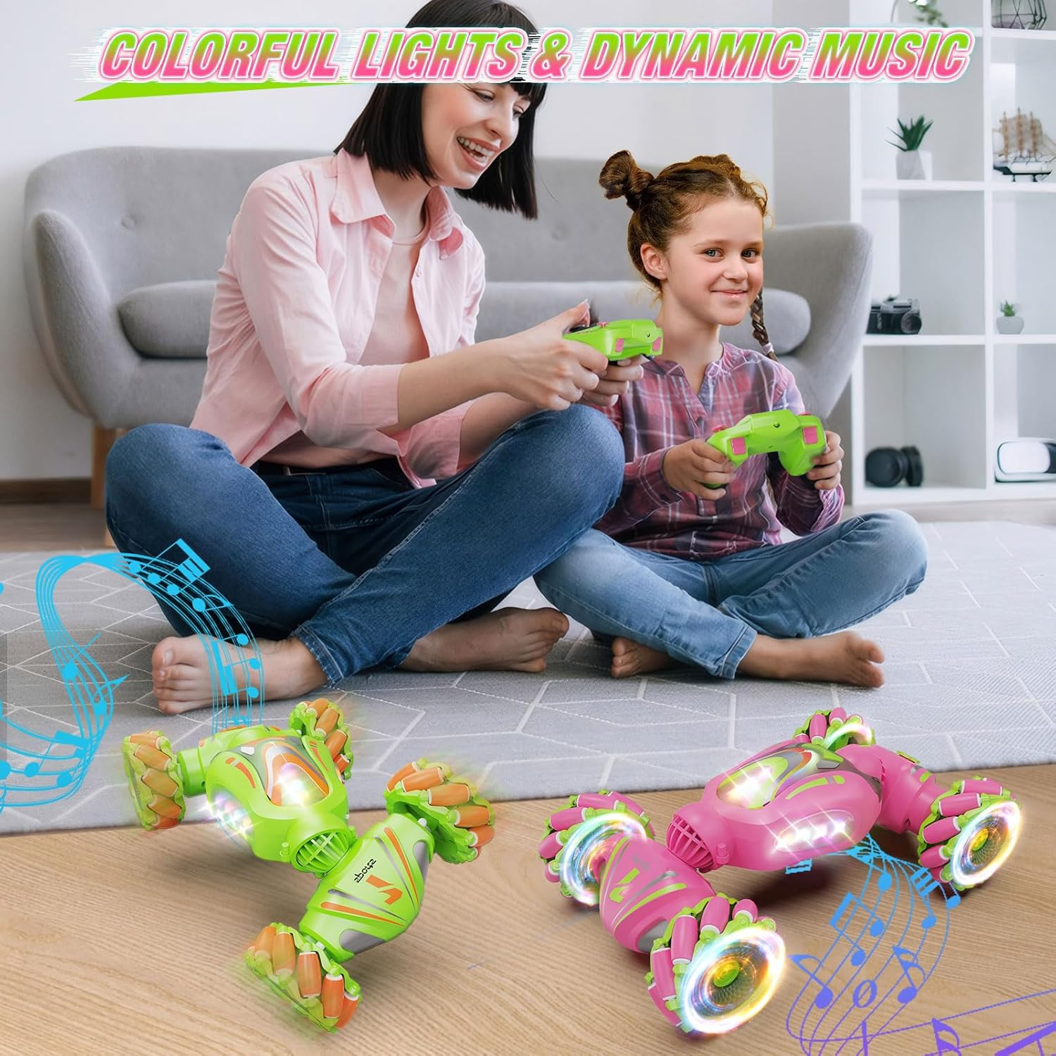 Remote Control Car, Pink RC Cars for Girls, Gesture Stunt with Light & Music, 4W