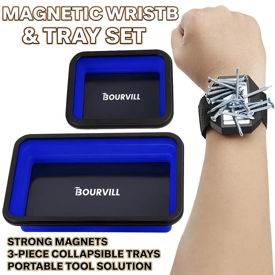 Colorful 2-piece foldable magnetic parts tray set, foldable silicone magnetic to