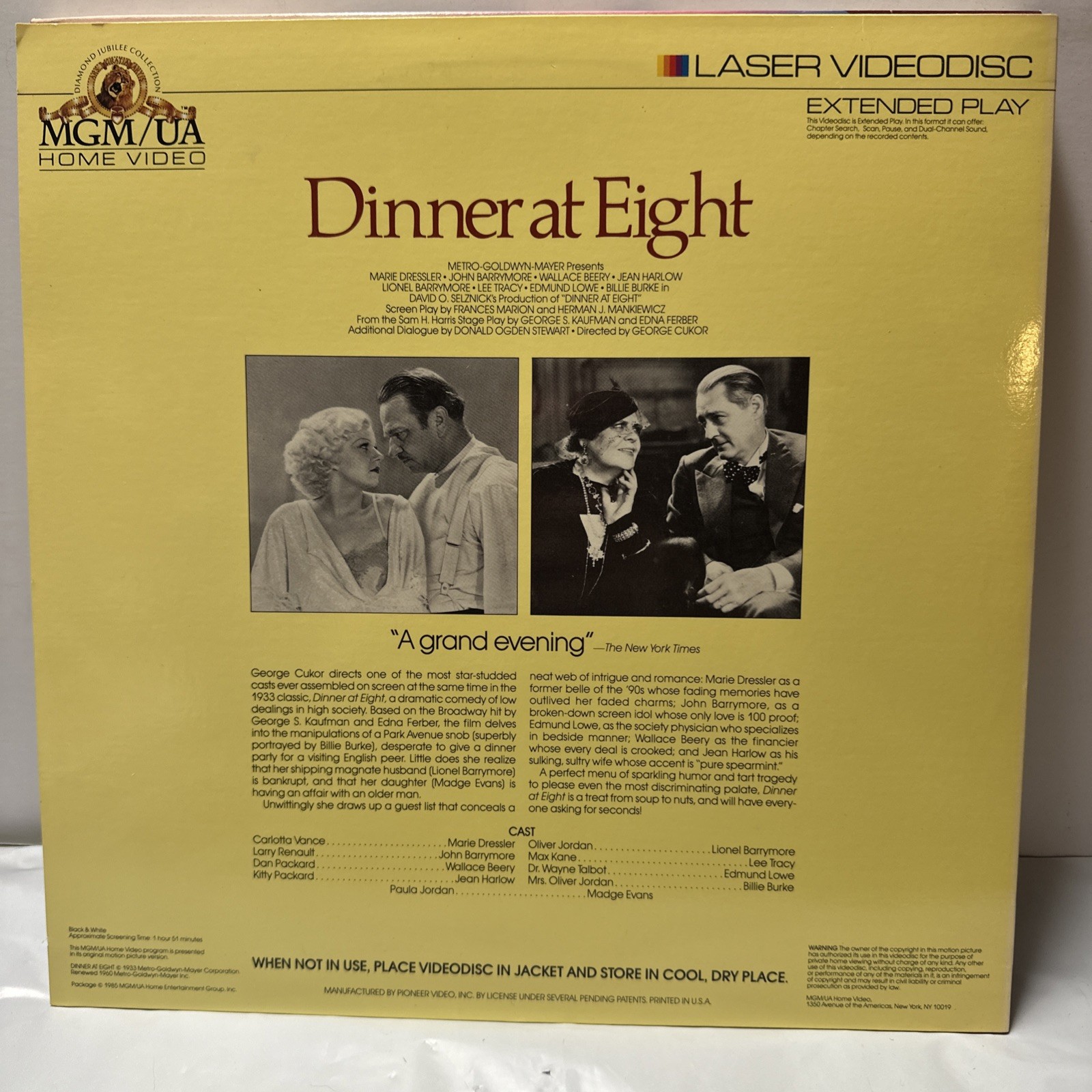 DINNER AT EIGHT (1933 ,LASERDISC)CLASSIC FILM