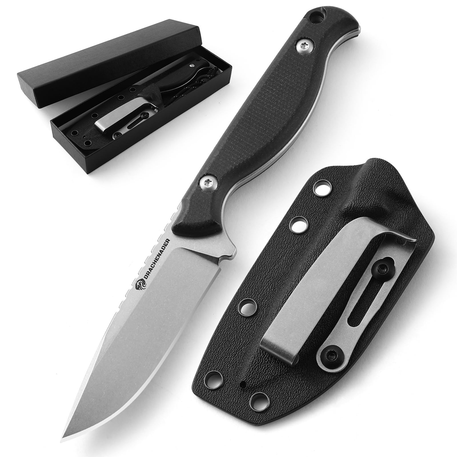 DRACHENADER Small Fixed Blade Knife GT3, 7" Full Tang Fixed Blade Knife with ...