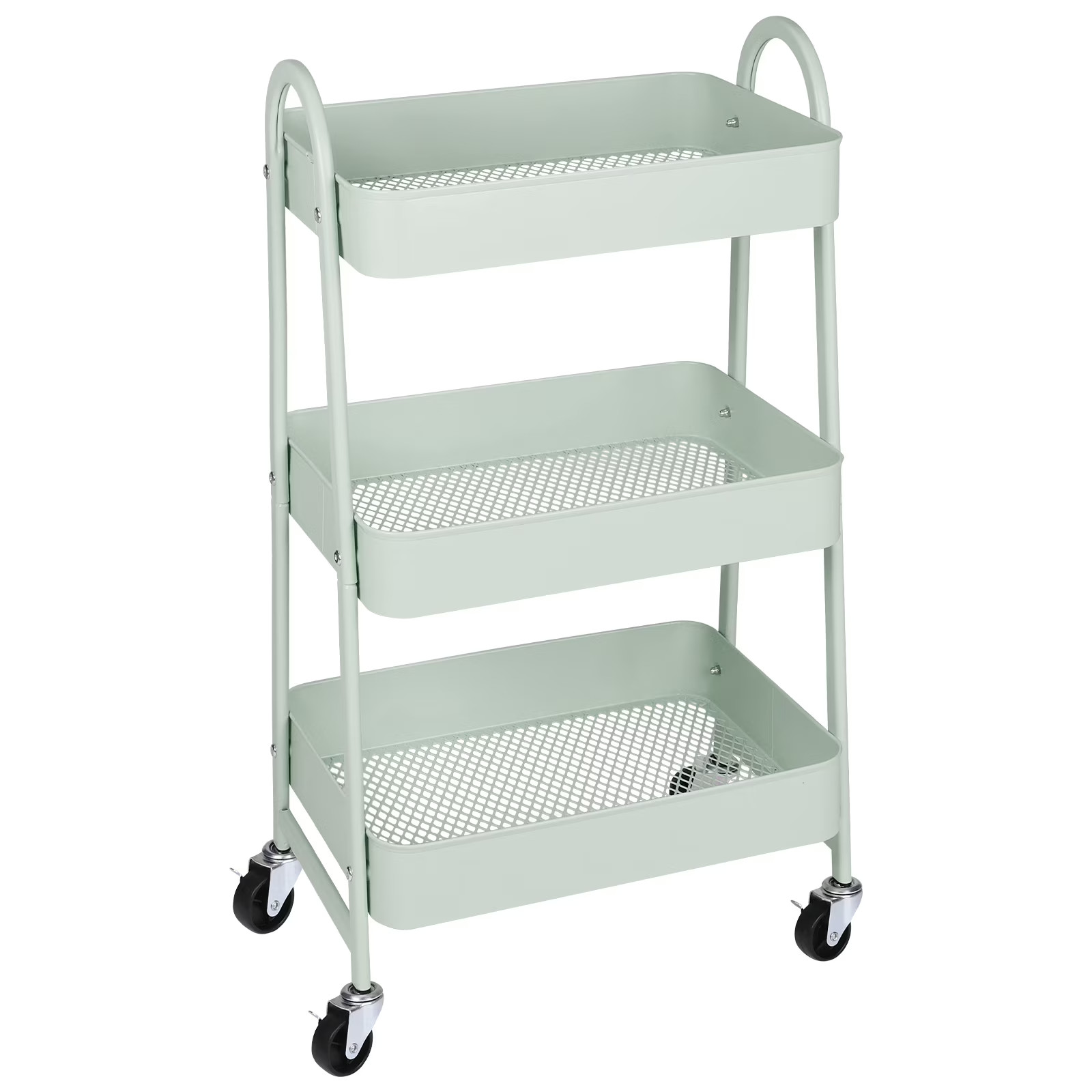 3 Tier Rolling Storage Cart with Lockable Wheels and Handle for Kitchen Bathroom