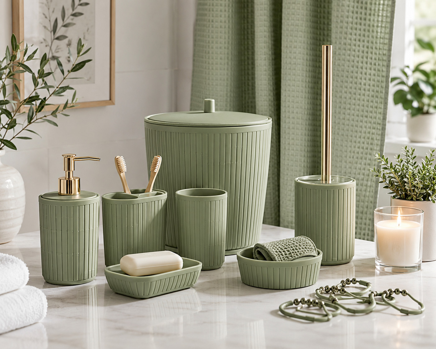 Clara Clark 20-Piece Bathroom Essentials Bamboo Accessories Set Sage Green New
