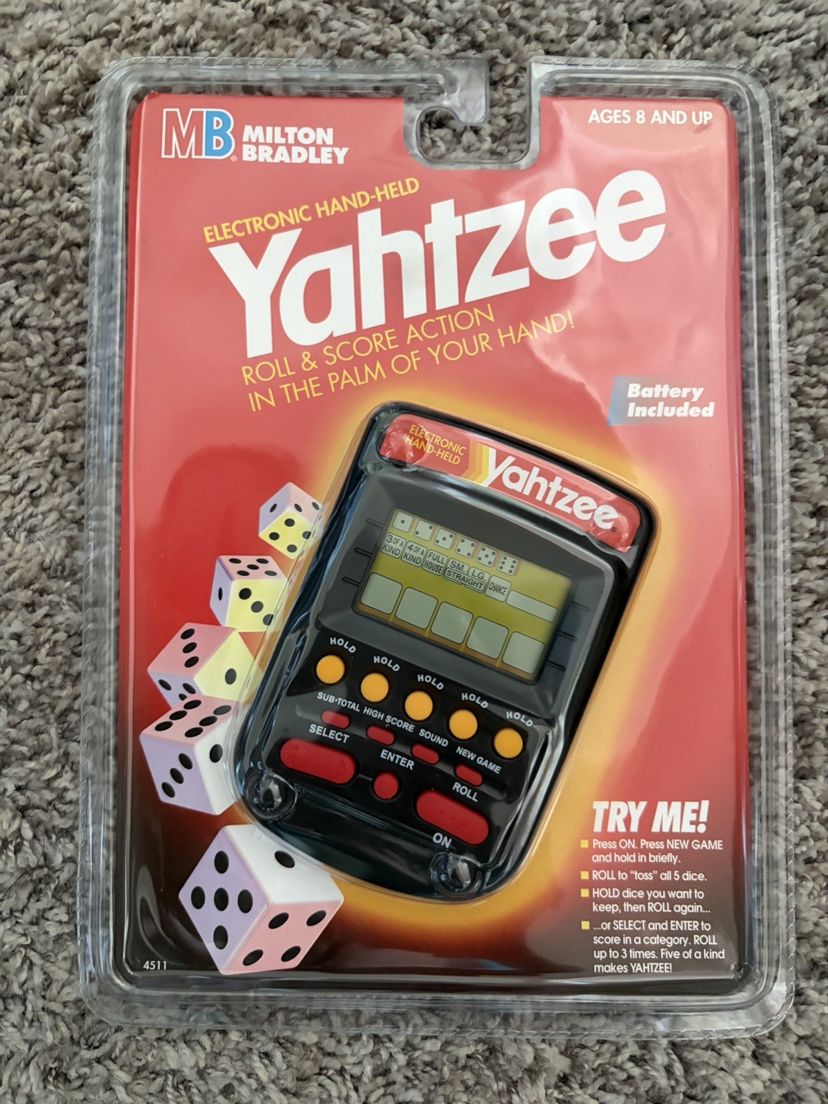 New In Sealed Package Electronic Yahtzee Hasbro Handheld Travel Game Milton