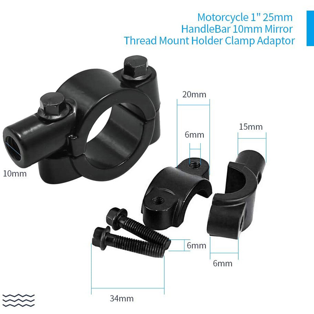 Pair 7/8" 10MM Motorcycle Handlebar Mirror Thread Mount Adaptor Holder Clamp M10