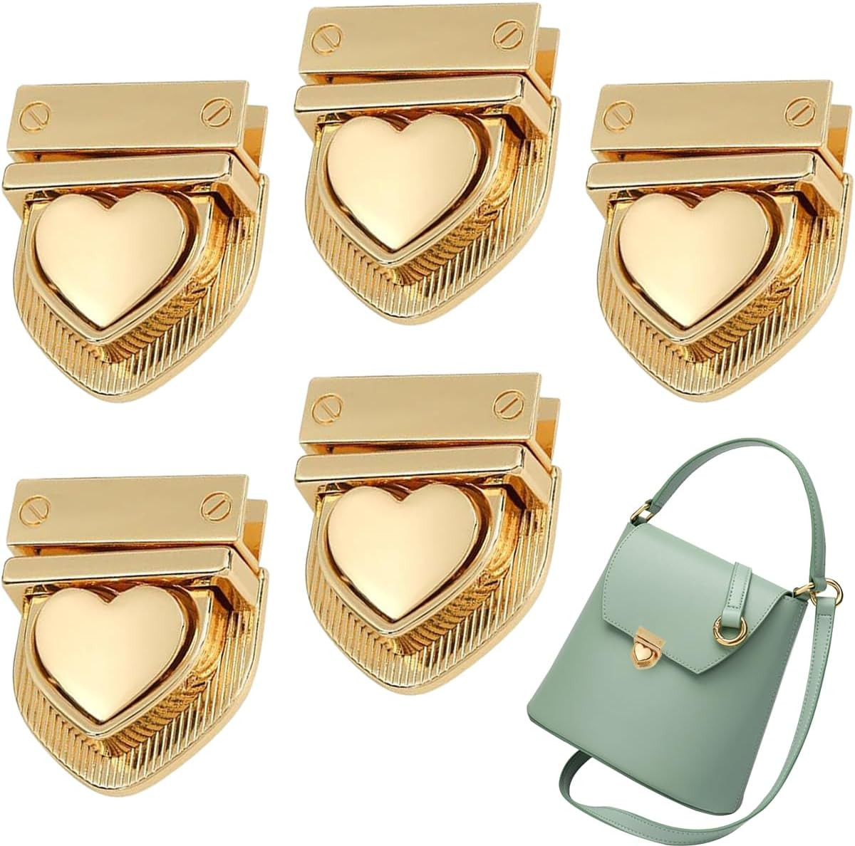 5 PCS Heart Tuck Lock Clasp Heart Shaped Purse Closure Catch Purse Thumb Lock Pu