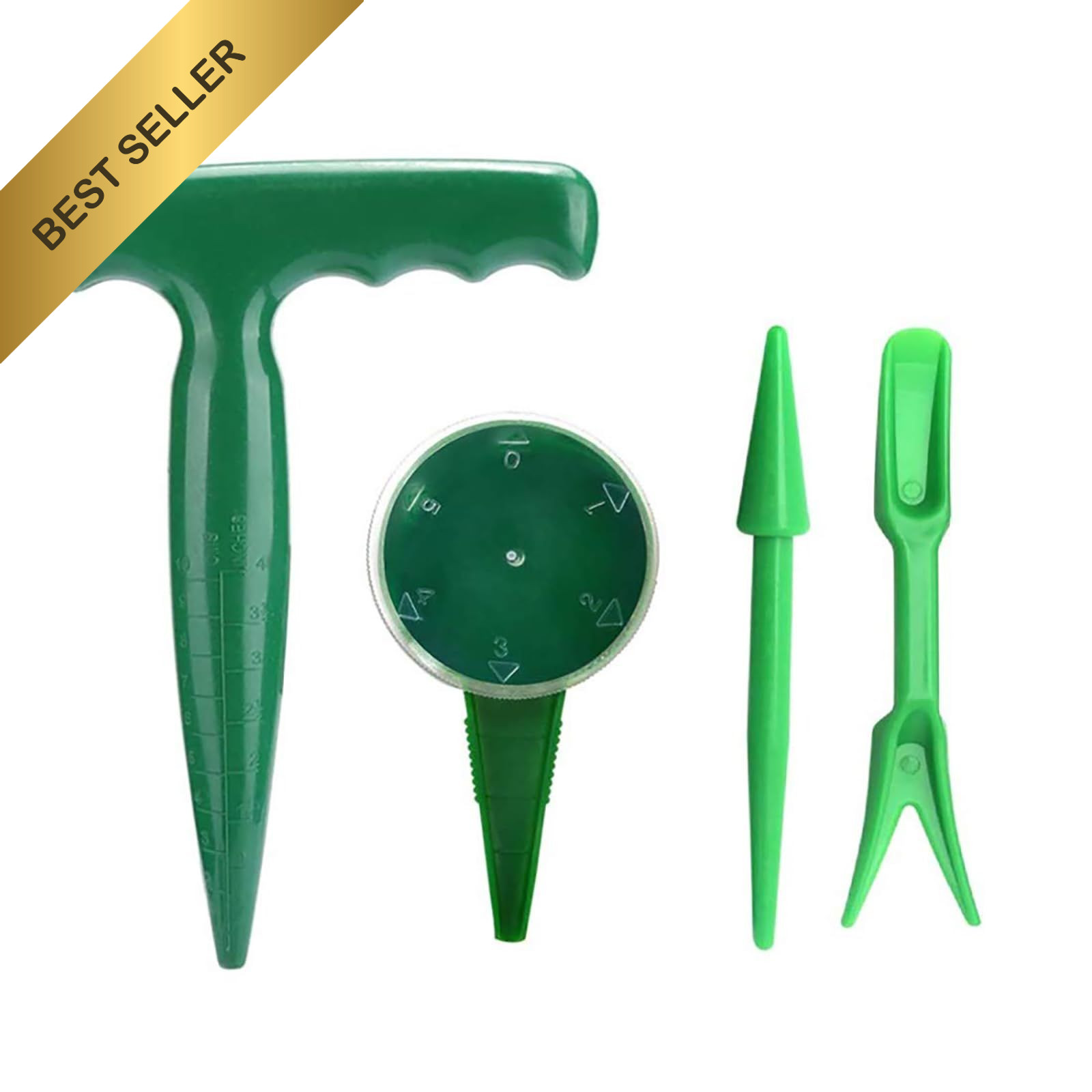 4 Pack Garden Hand Planter Seeder Tool Set Seed Dispenser Dibber and Widger