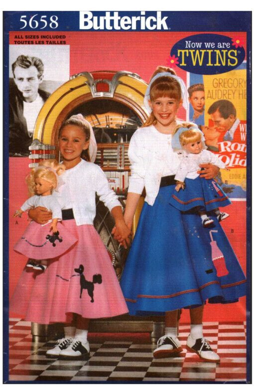 Butterick Sewing Pattern 5658 Costume Girls and 18" Doll Poodle Skirts XS-LG UC