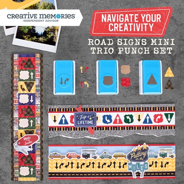 Creative Memories - Road Sign  Mini Trio Set Decorative Punches for a Road Trip