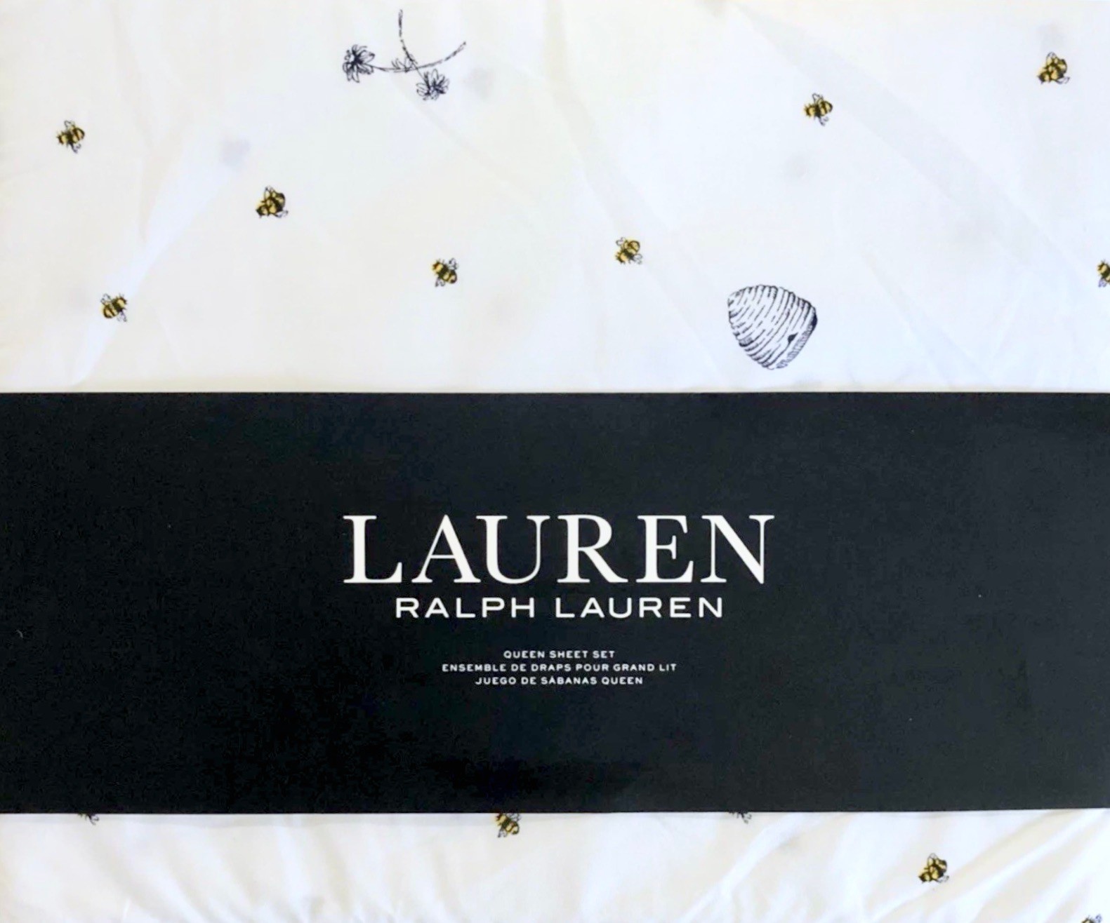 Ralph Lauren Honey Bees & Bee Hives QUEEN Size Sheet Set    100% Percale Cotton