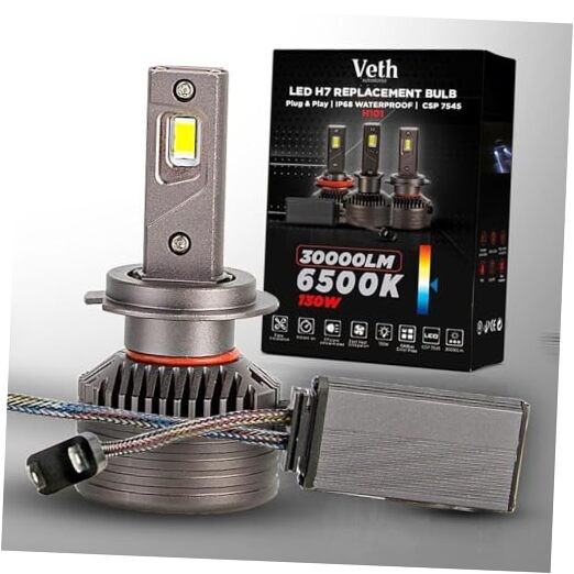 Veth H101 PRO H7 Fog Light Bulbs - 6500K Cool White - 130W 30000LM - Replacement