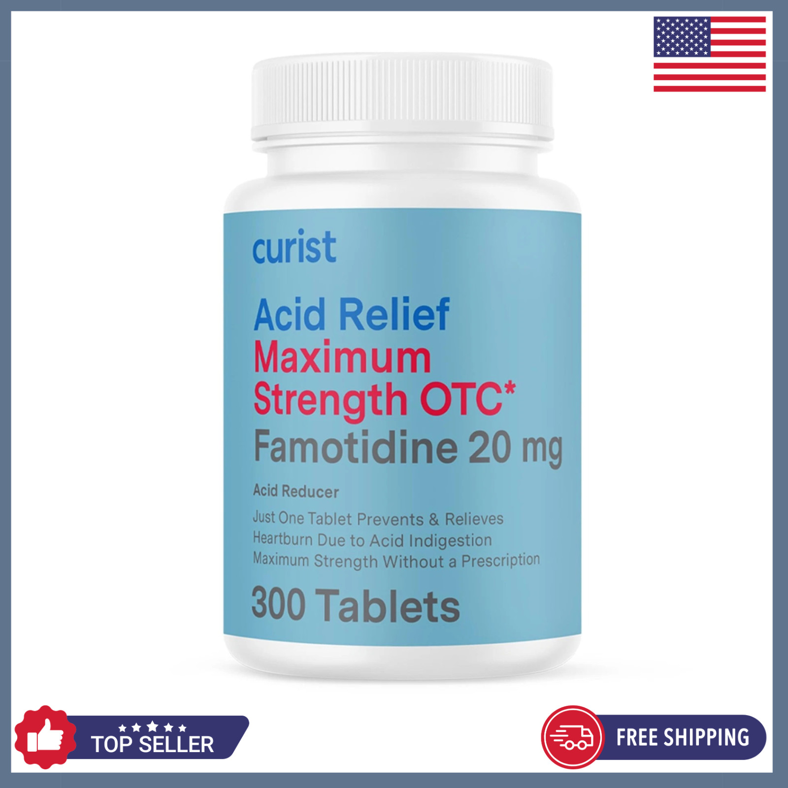 Famotidine 20mg Bulk Pack 300 Count Tablets Acid Reflux Medicine for Heartbur...