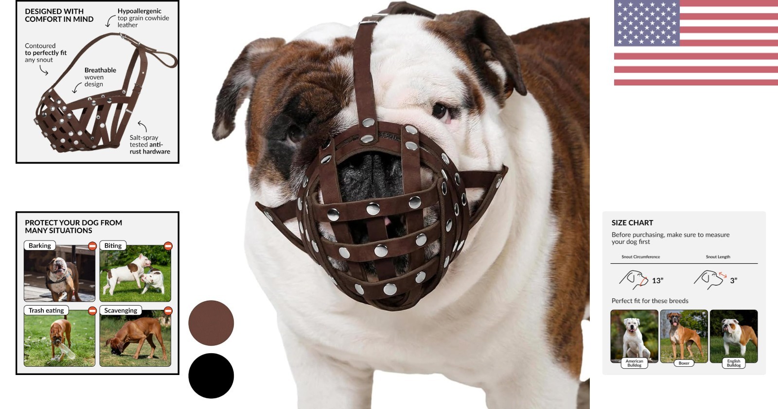 Breathable Handmade Leather Muzzle - Secure Anti-Barking Solution for Large Dogs