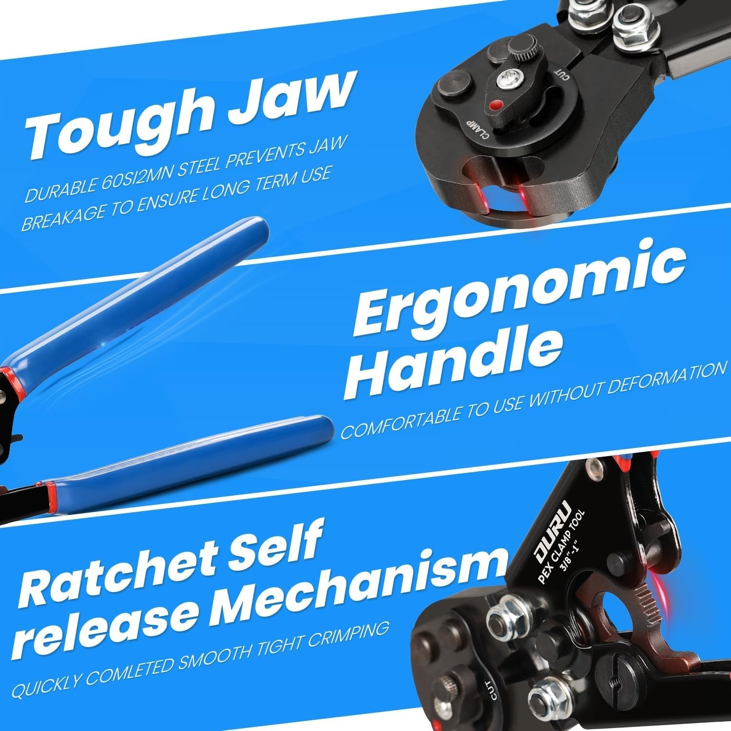 2 IN 1 Ratchet Pex Crimping Tool Cinch and Remove Combo Function Pex Pipe Cri...