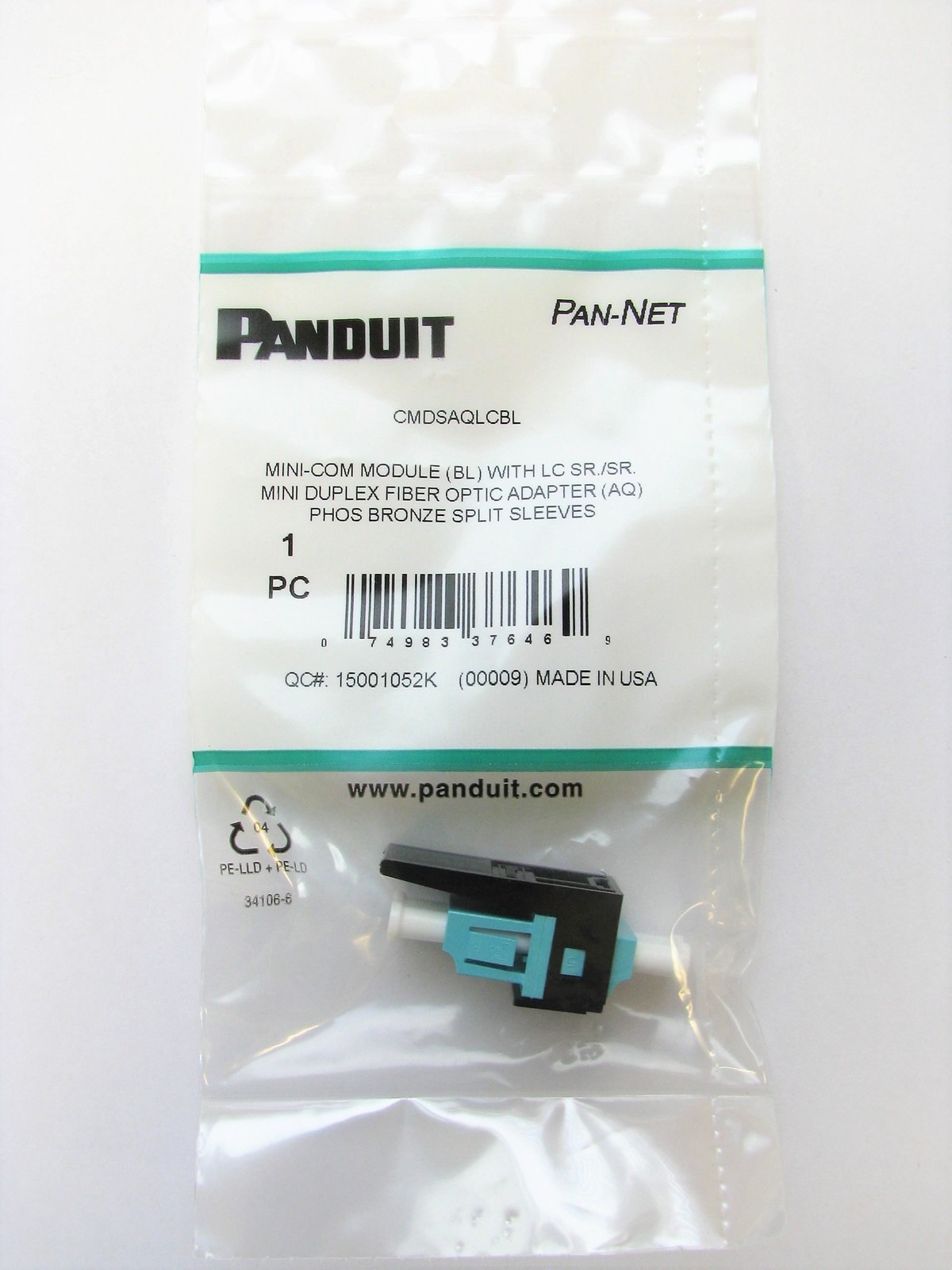 Panduit CMDSAQLCBL Adapter Module LC Duplex MM OM3/OM4 Aqua