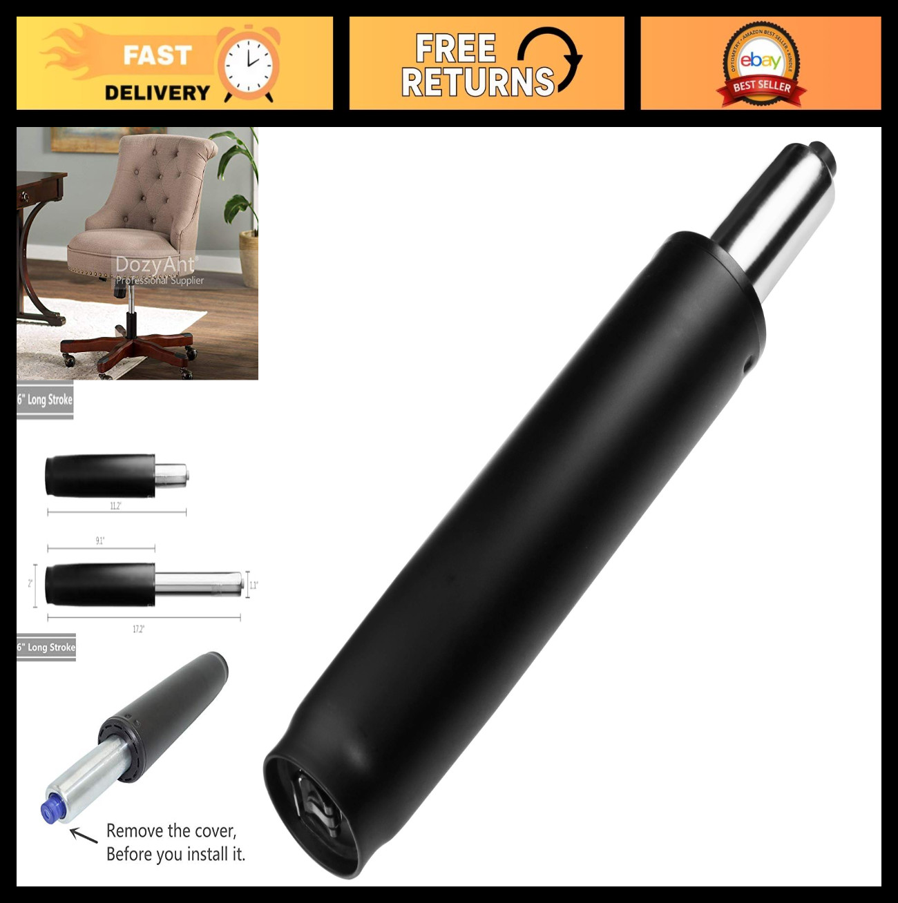 6" Long Stroke Office Chair Gas Lift Cylinder Replacement - Heavy Duty Shock Pis