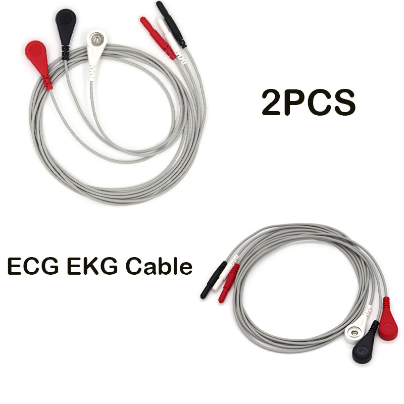 Hot 2Pcs 3-lead  ECG EKG Cable Snap Din Type 1.5mm Type AHA Leadwire 3ft 0.9M