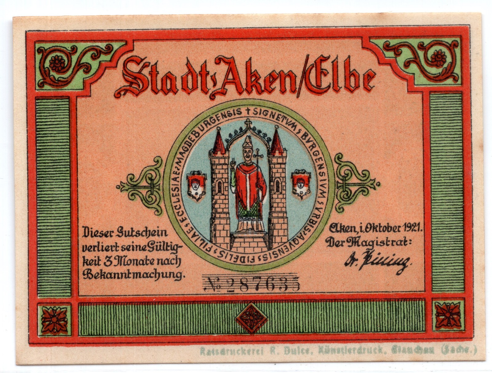 1921 Germany Aken/Elbe Notgeld 75 Pfennig Note (3077)