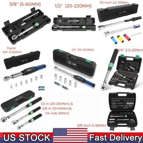 ✅Upgrade 1/2'' 3/8" 1/4'' 2.5-220Nm Torque Wrench Adjustable Torque Wrench Set