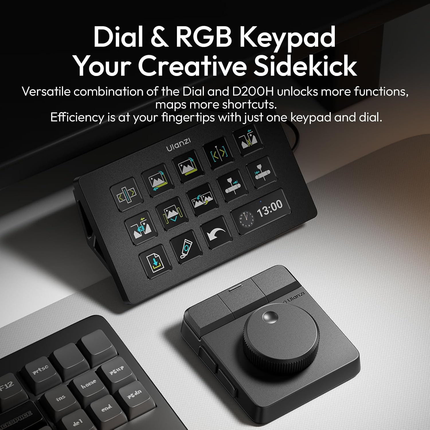 ULANZI D100H Video Editing Keyboard with Dial Knob, Wireless Bluetooth Controlle