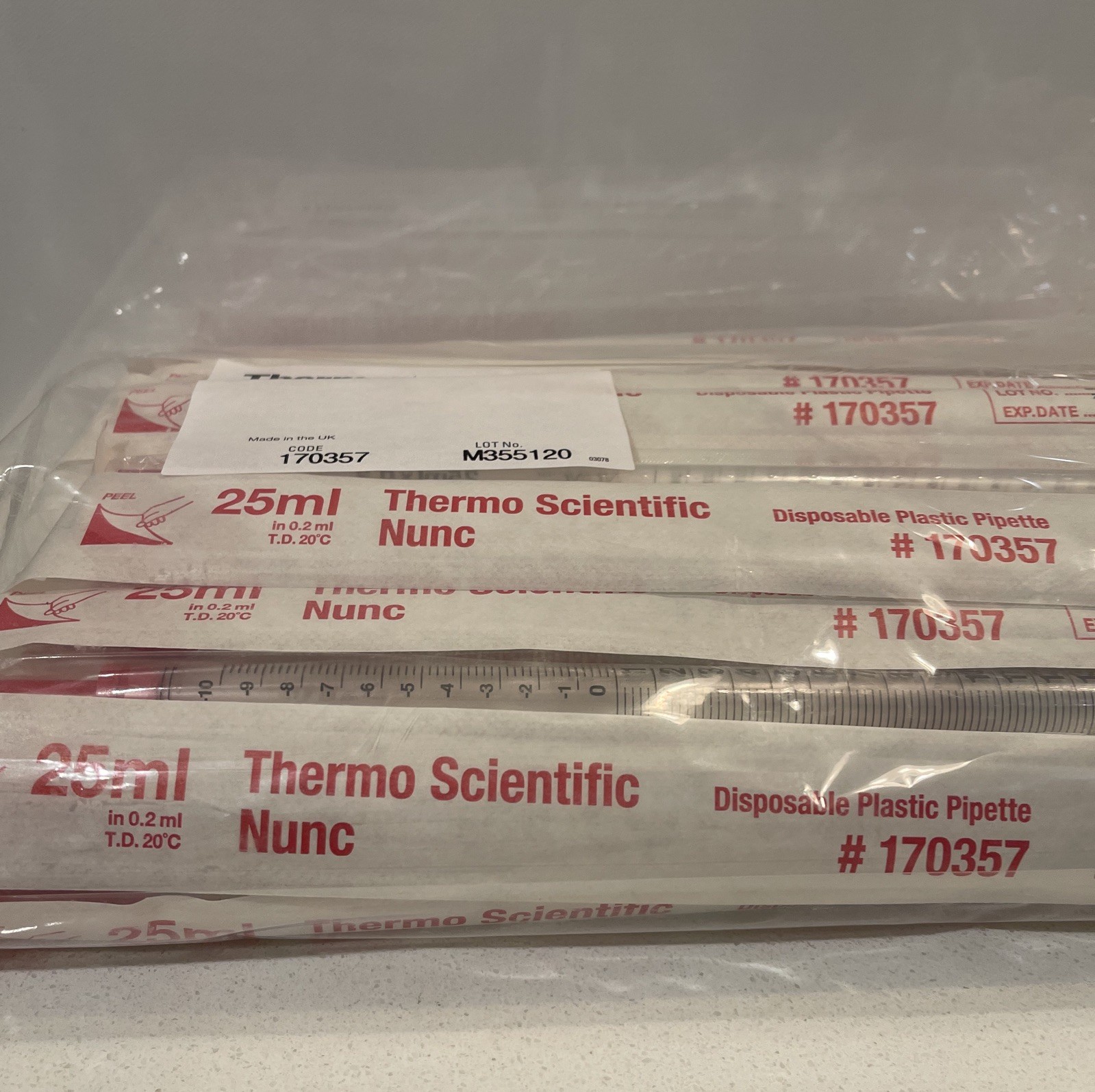THERMO SCIENTIFIC Polystyrene 25mL Nunc Serological Pipette 170357 (50/pack)