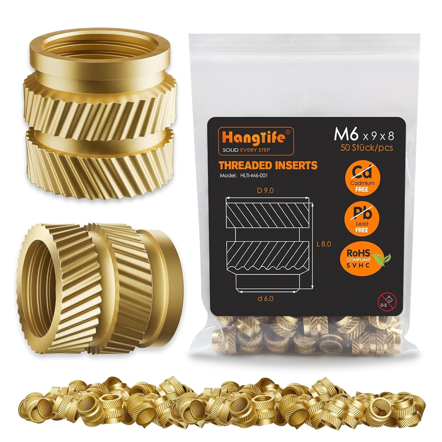 Secure 50-Pack M6 Heat-Set Brass Inserts for Versatile 3D Printing Needs