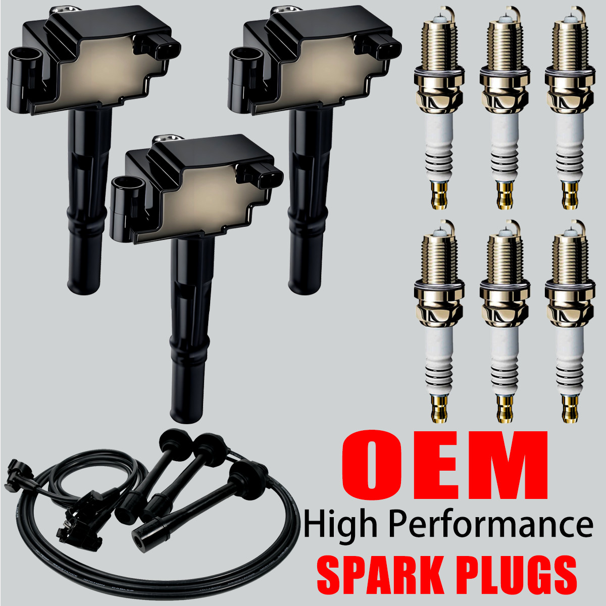 3X OEM Ignition Coil & Spark Plug & Wires For Toyota Tacoma Tundra 4Runner 3.4L
