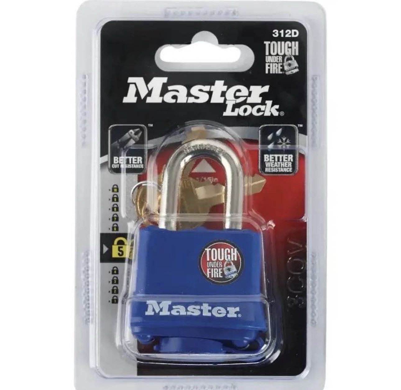 Master Lock 312D Tough Under Fire Blue Keyed Padlock w/ Keys