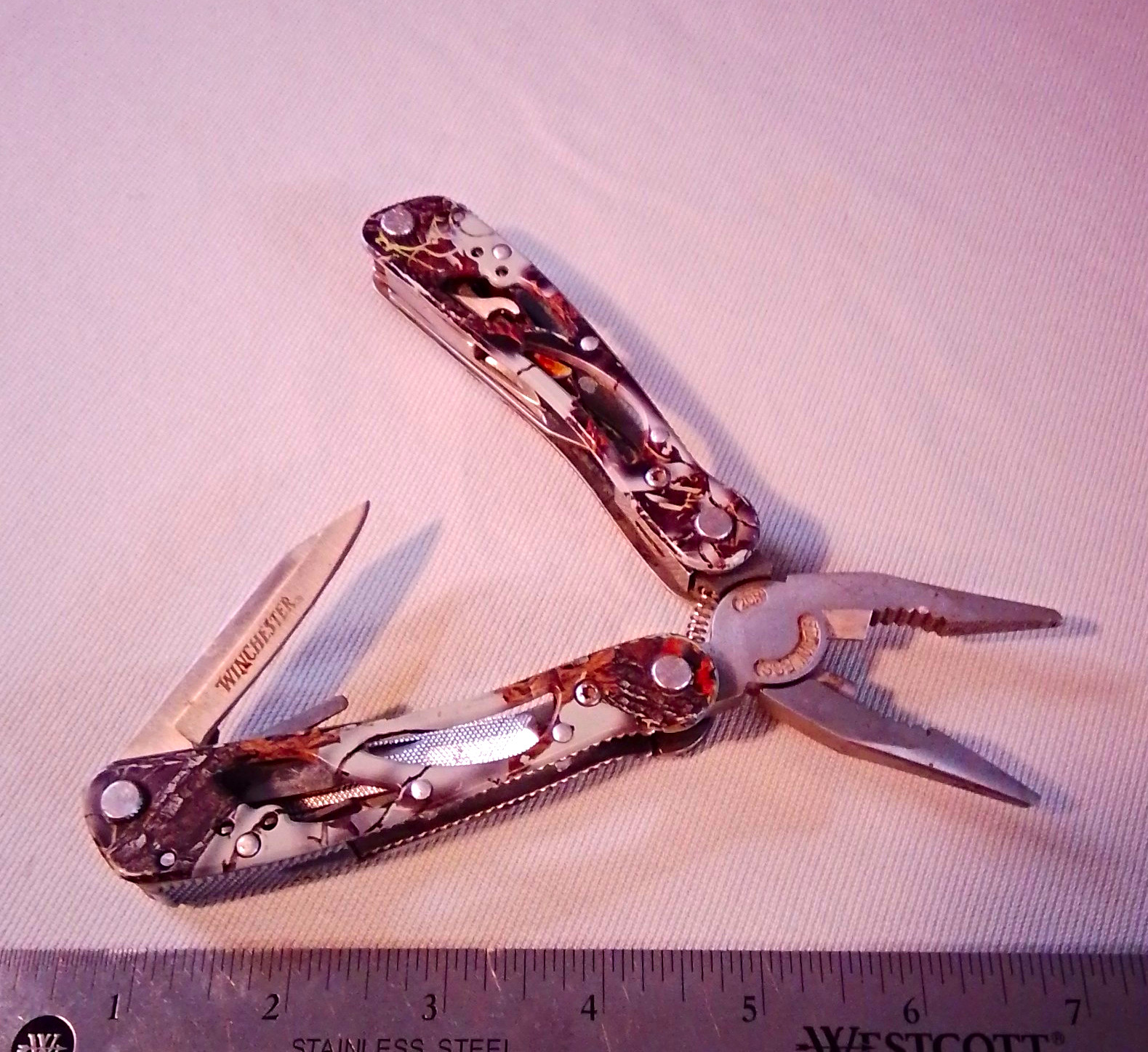 Winchester 3-in-1 Multi-Tool Pliers Knife File 2in SS, Brown/Silver Grip